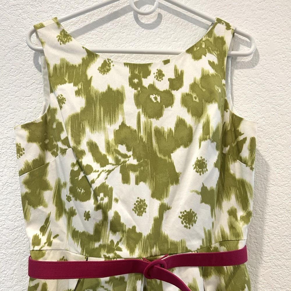 Jessica Howard Floral Green Party Dress Pink Belt Size 10P POCKETS - Picture 2 of 8